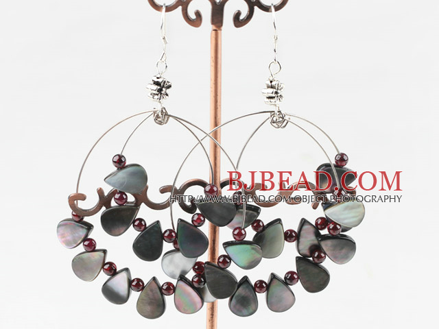 garnet and black lip shell earrings