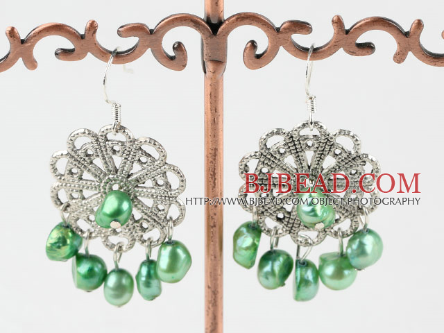 dyed green pearl earrings