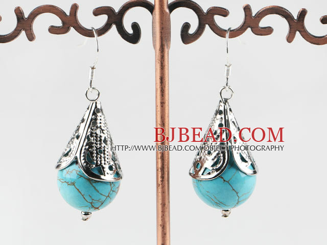 turquoise ball earrings with tibet silver cap