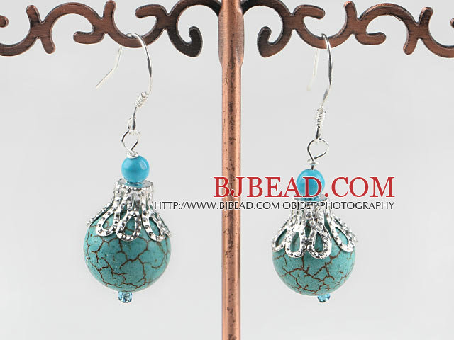 turquoise ball earrings with tibet silver cap