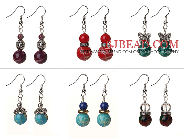 6 Pcs Vintage Design Multi Color Imperial Jasper Earrings