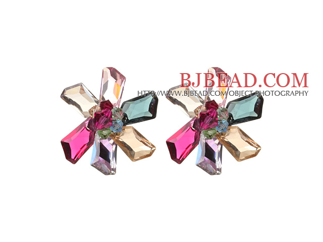 Beautiful Flower Shape Multi Color Austrian Crystal Earrngs
