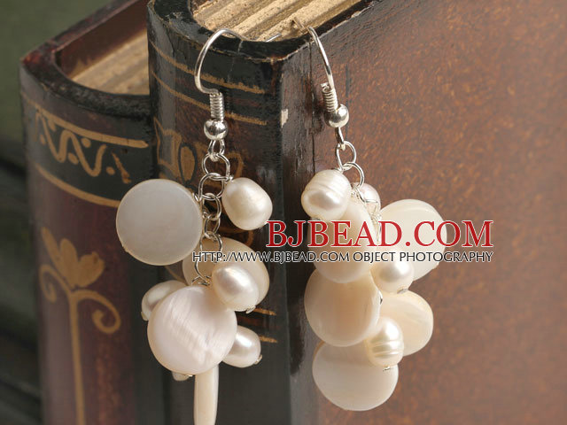 white pearl and shell earrings