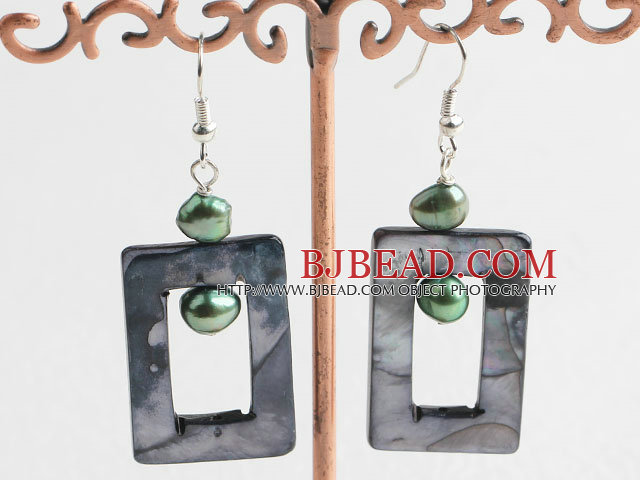 green pearl and black shell earrigns
