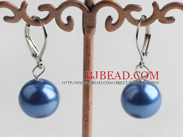 12mm blue color shell beads earrings
