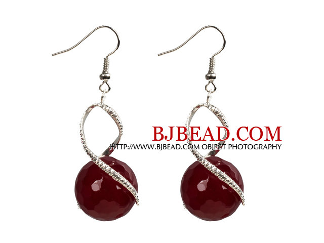 Fashion Design Faceted Deep Red Agate Beads Spiral Shape Dangle Earrings