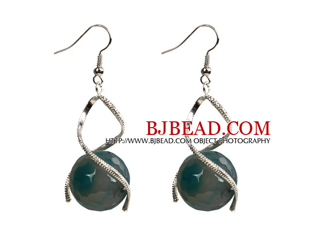 Fashion Design Faceted Blue Agate Beads Spiral Shape Dangle Earrings