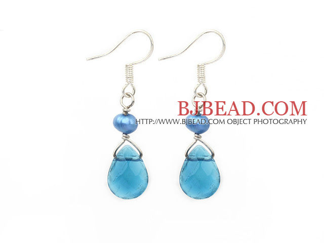 dyed blue pearl crystal earrings