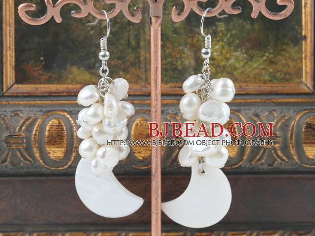 white pearl and shell earrings