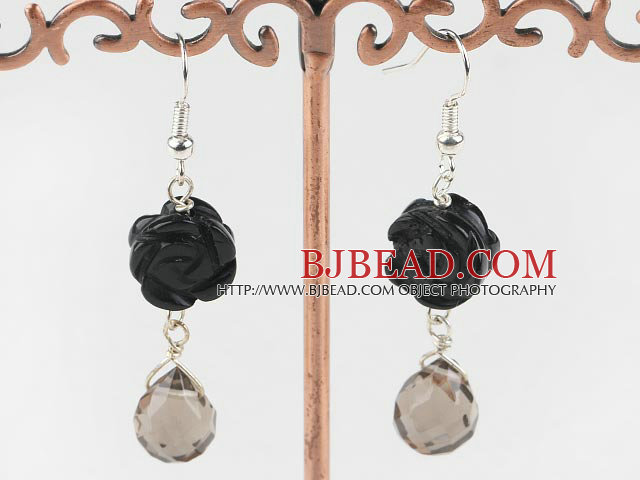 black stone and crystal drop earrings