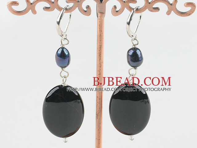 cute black pearl and black agate earrings