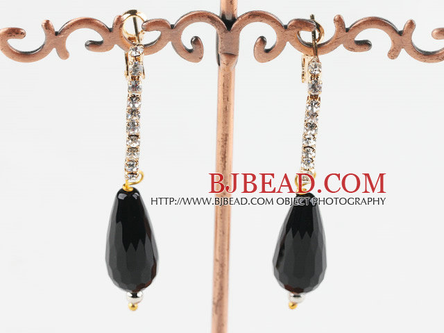 rhinestone and black agate earrings