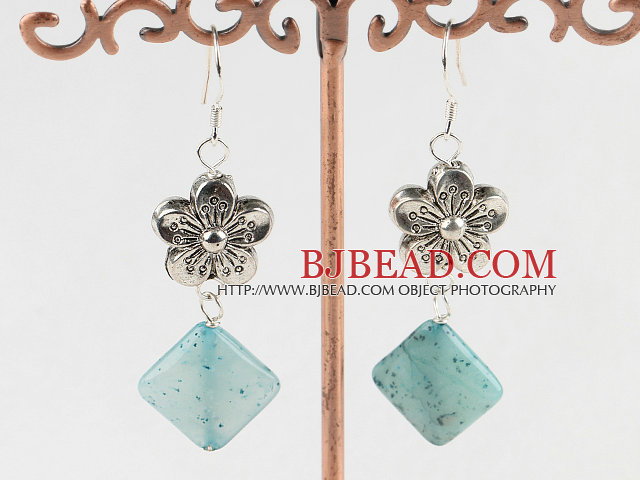 blue jade tibet silver flower earrings