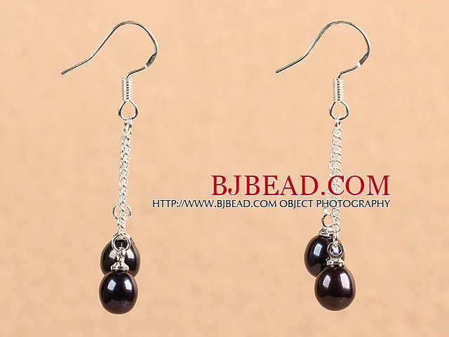 Simple Long Style Natural Red Black Freshwater Pearl Dangle Earrings
