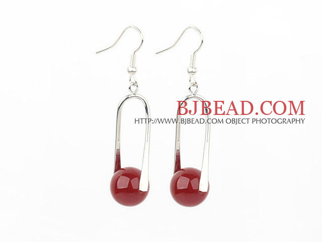 12mm red agate ball earrings