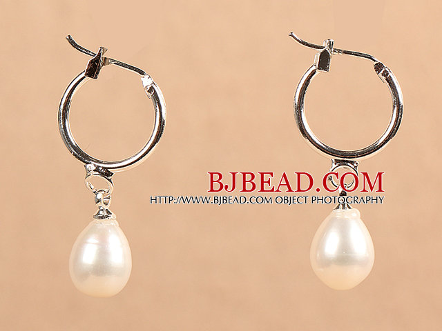 Fashion Hot Sale Natural White Freshwater Pearl Earrings with Big Loop Hooks