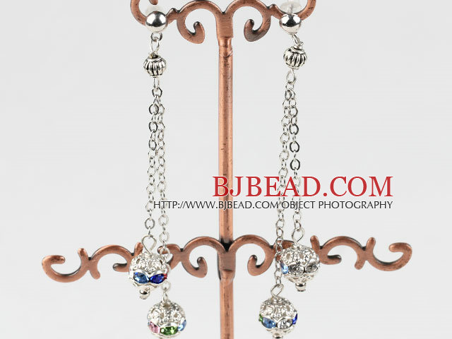 dangling style coloful rhinestone ball earrings