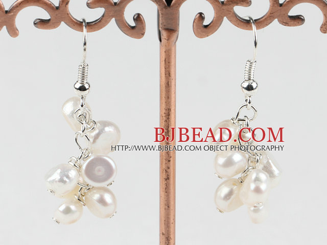 cluster style white pearl earrings