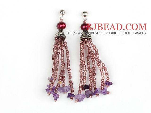 new style purple red pearl and crystal earrings 