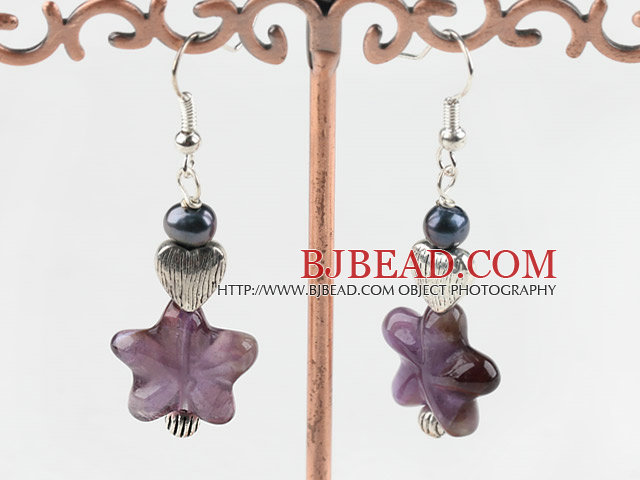 starfish amethyst and black pearl earrings