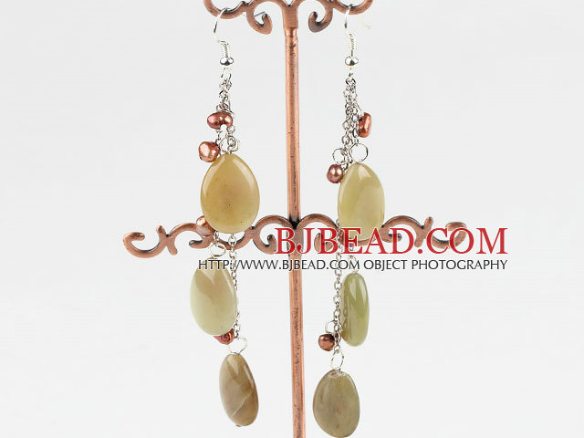 dangling style three color jade earrings