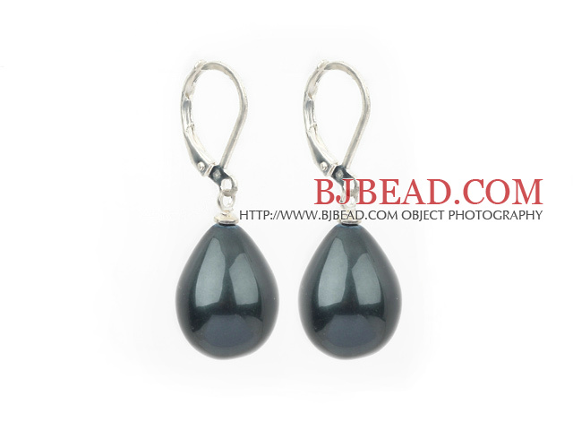 black sea shell pear shape earrings