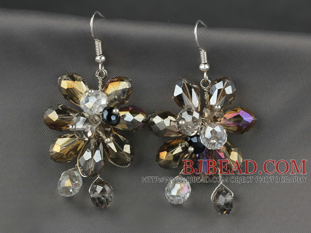 Fashion Style Brown Series Brown with Colorful Crystal Flower Earrings