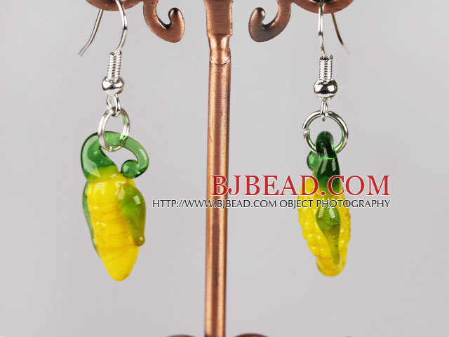 corn shape yellow colored glaze earrings