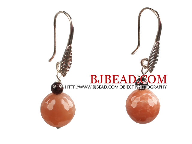 Classic Simple Style Garnet Faceted Sunstone Bead Dangle Earrings 
