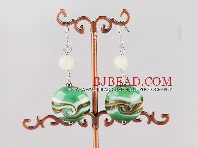 green round shape 20mm colored glaze earrings