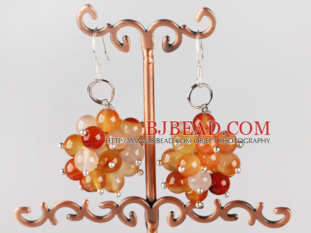 cluster style 6mm agate ball earrings