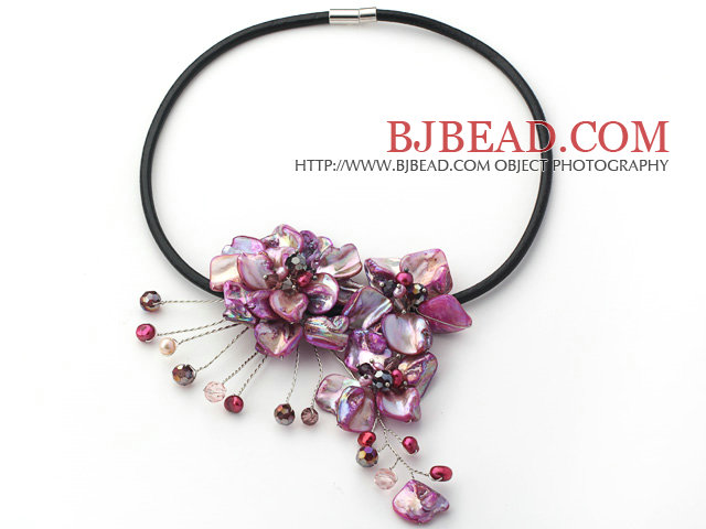 beautiful 17.7 inches purple pearl and shell flower necklace
