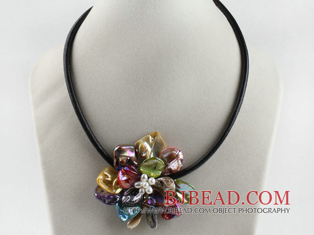 17.7 inches colorful shell flower pearl necklace with magnetic clasp