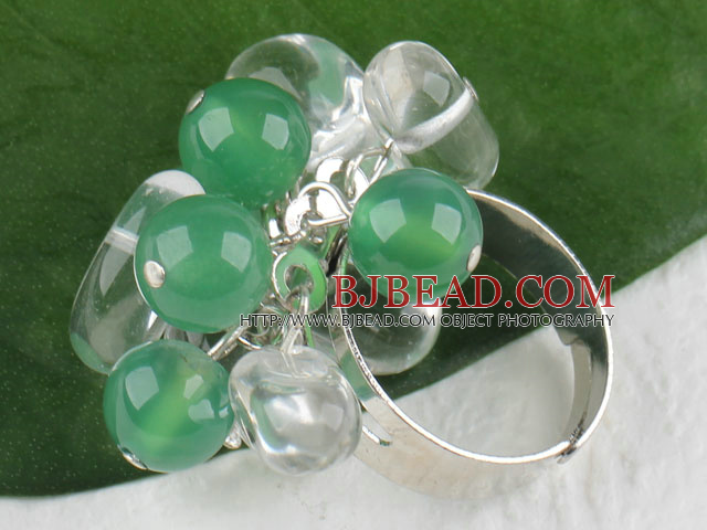 white crystal and aventurine ring