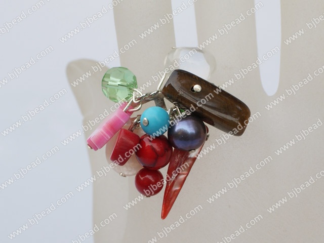 colorful stone crystal and shell ring