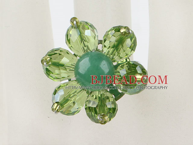 cute flower style green crystal ring