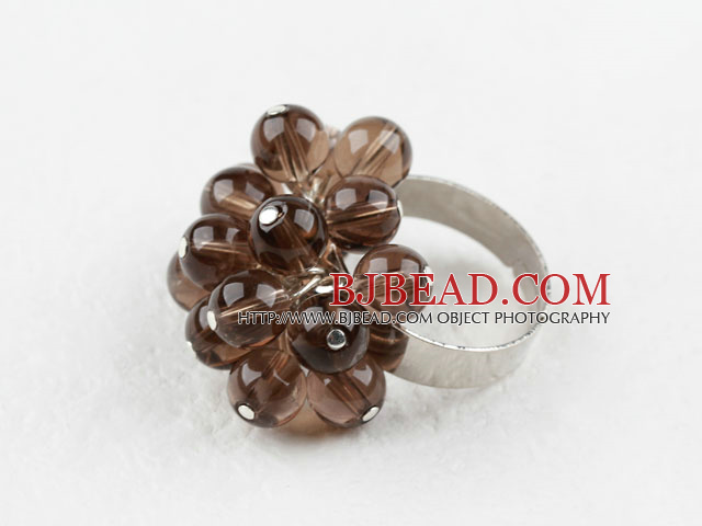 Round Smoky Quartz Adjustable Ring