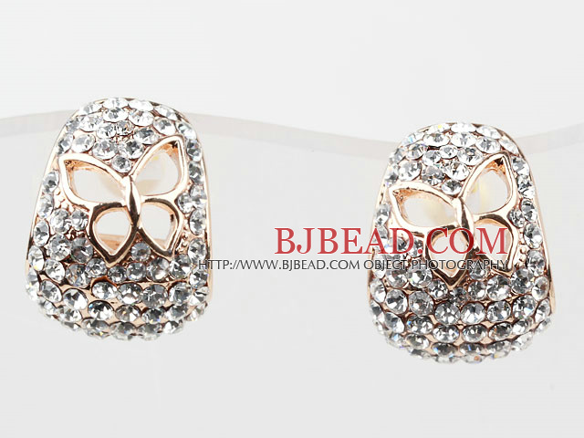 Fashion Style Hollow Butterfly Rhinestone Gold Plated Hypoallergenic Hoop Studs Earrings