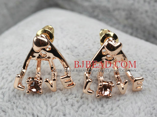 Fashion Style Love Shape Rhinestone Gold Plated Hypoallergenic Studs Earrings