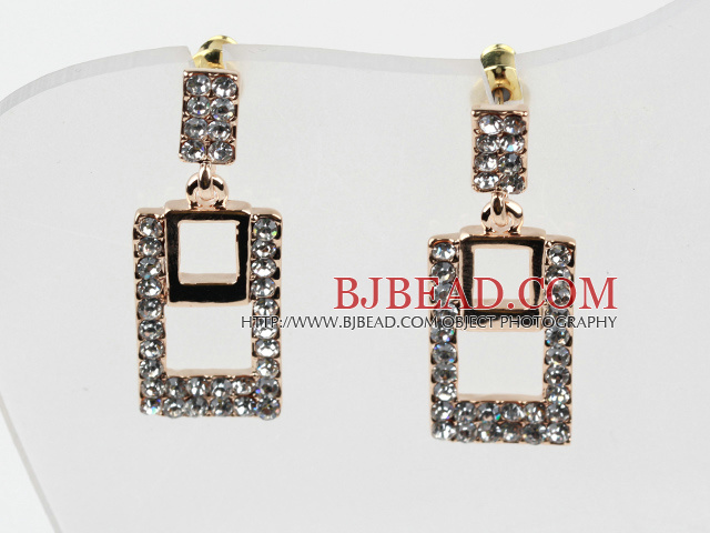 Fashion Style Rectangle Shape Rhinestone Gold Plated Hypoallergenic Studs Earrings