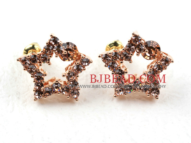 Fashion Style Star Shape Rhinestone Gold Plated Hypoallergenic Studs Earrings