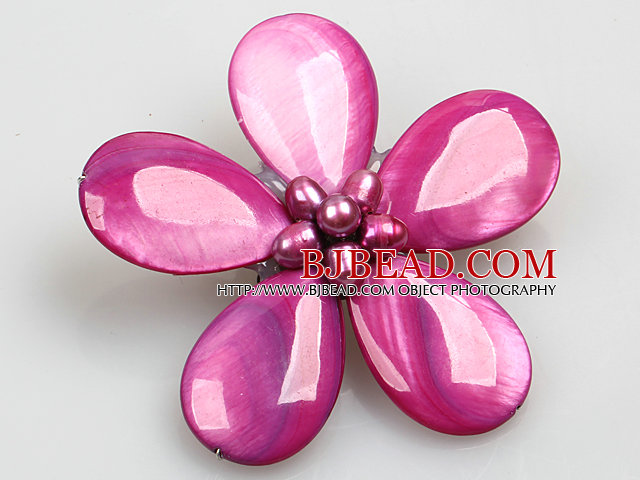 Beautiful Natural Purple Red Pearl Drop Shape Shell Flower Brooch  