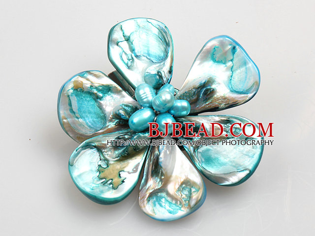 Beautiful Natural Light Blue Pearl Shell Flower Brooch  