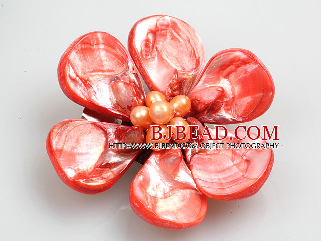 Beautiful Natural Red Pearl Shell Flower Brooch  