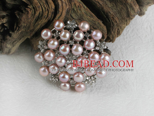 noble purple pearl brooch with rhinestone