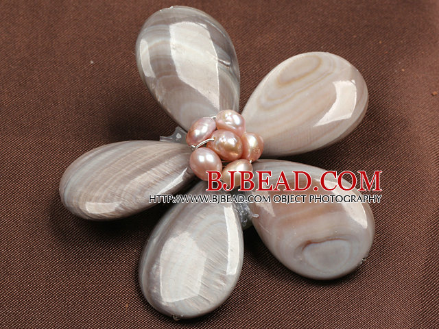 Beautiful Natural Grey Pearl Drop Shape Shell Flower Brooch  