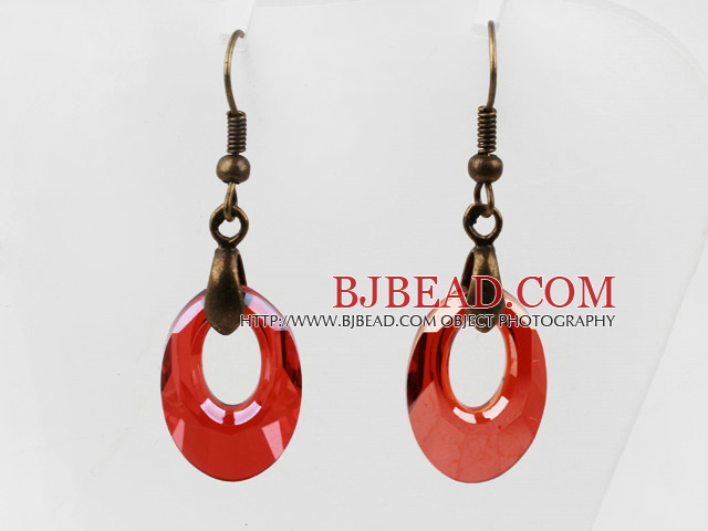 Vintage Style Donut Shape Red Color Austrian Crystal Earrings