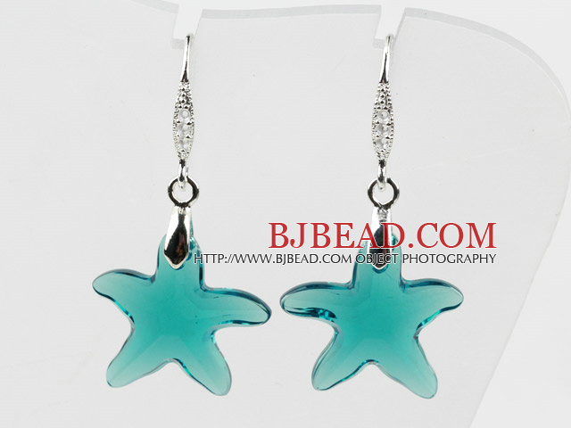 22mm Star Shape Lake Blue Austrian Crystal Earrings