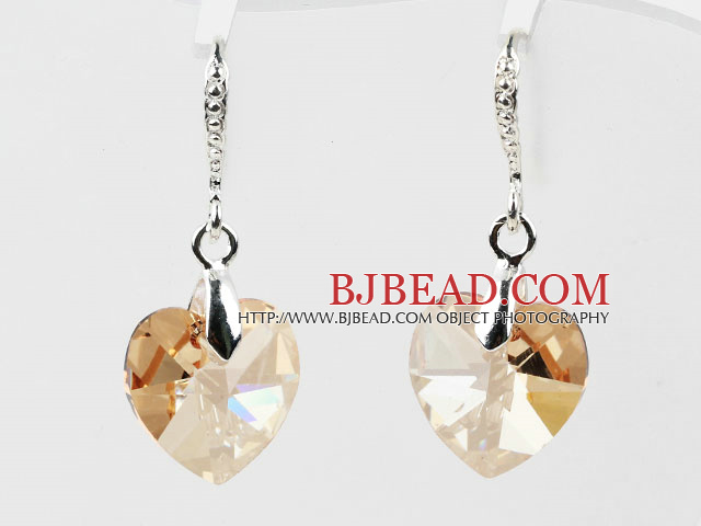 14mm Heart Shape Golden Champagne Austrian Crystal Earrings