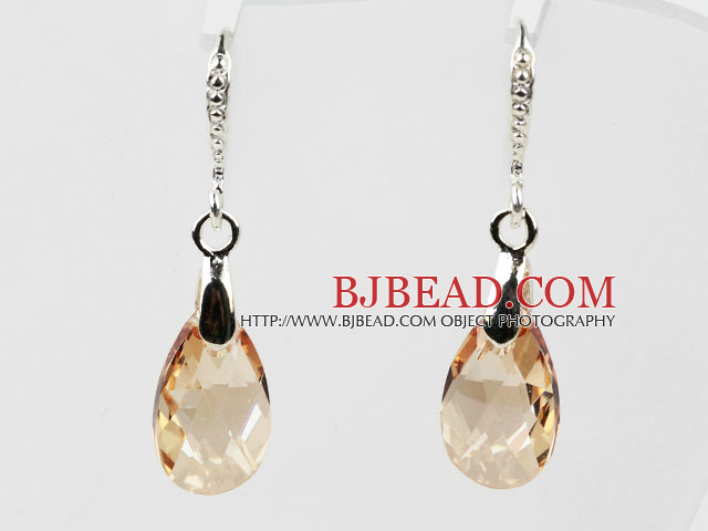 16mm Golden Champagne Color Teardrop Shape Austrian Crystal Earrings